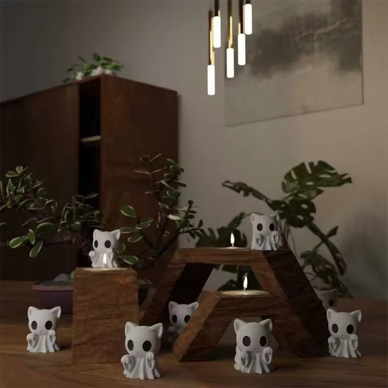 Halloween Kitten Ghost Statue – 3D Printed Cute Puppy Desktop Decor, Funny Middle Finger Ghost Ornament for Spooky Displays