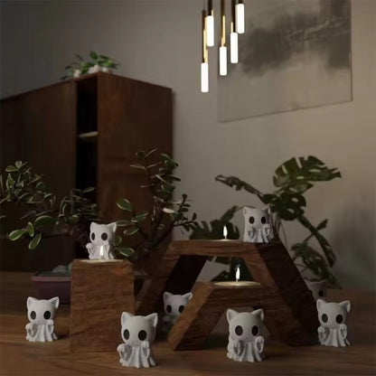 Halloween Kitten Ghost Statue – 3D Printed Cute Puppy Desktop Decor, Funny Middle Finger Ghost Ornament for Spooky Displays