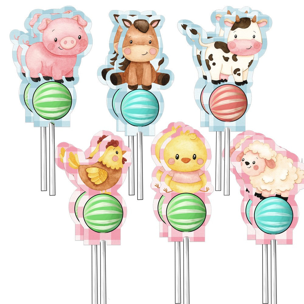 18PCS Farm Animal Lollipop Cards Carton Candy Paper Holders For Kids Baby Shower Happy Birthday Party Candy Packaging Supplies