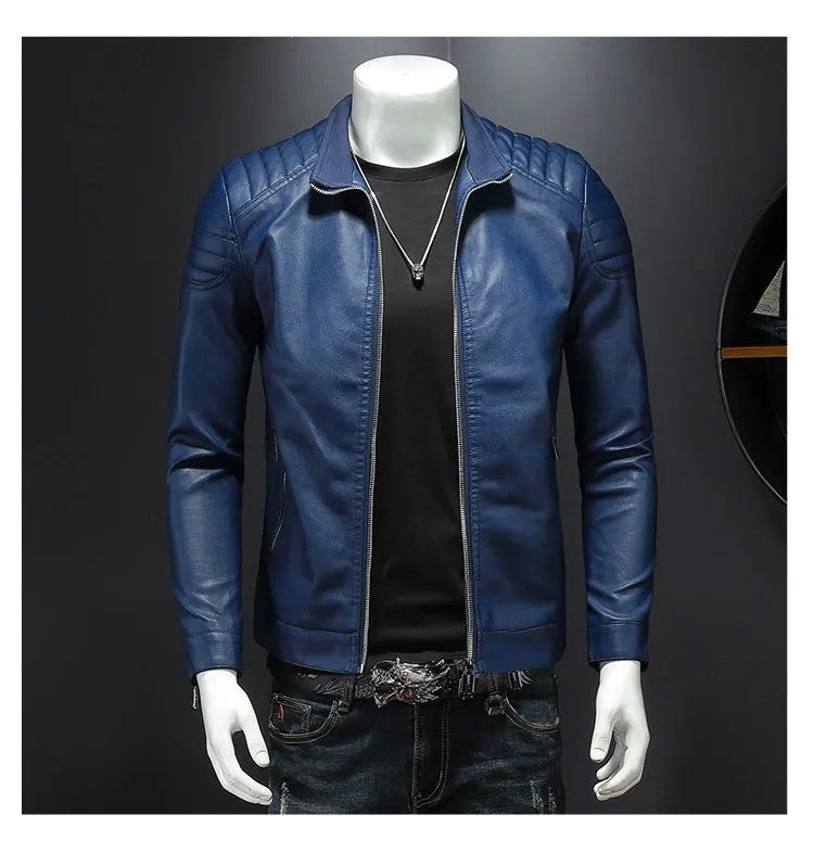 Men standing collar Jacke, leather motorcycle jacket men,bomber leather coat?fashion trend personalized leather winter clothing