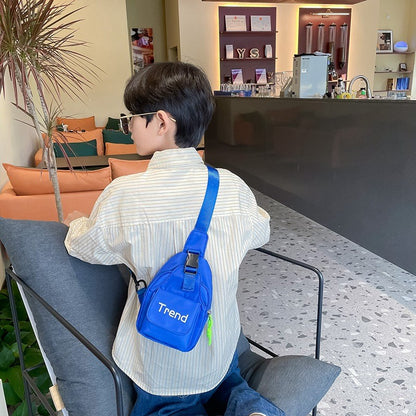 Bolsa de ombro infantil de cor lisa com letras simples, moderna, de nylon, para crianças, bolsa transversal, fofa, casual, para meninos, pochete, bolsa de mão
