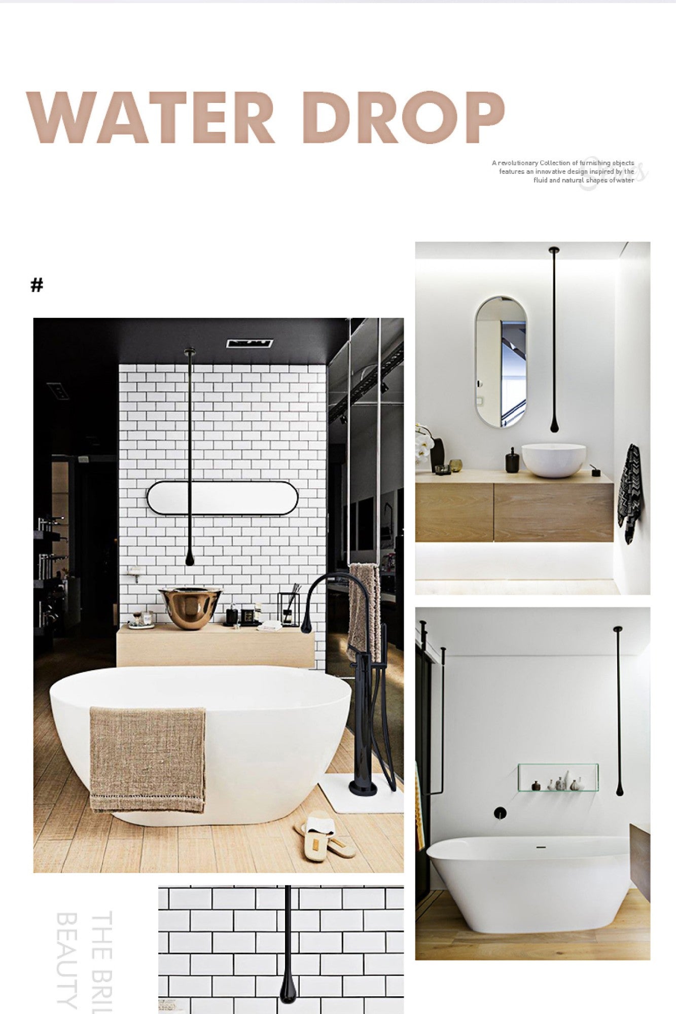 Torneira de banheiro de luxo em latão de alta qualidade preta para teto, design com alavanca única, água fria e quente, dupla furação para pia e banheira