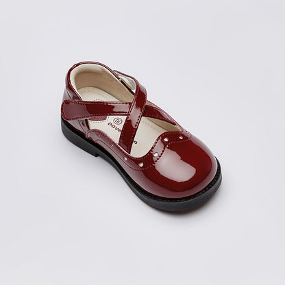 Dave Bella Children's Leather Shoes Autumn Girl's Retro Fashion Soft soled Red Anti slip Princess Shoes DB3252579