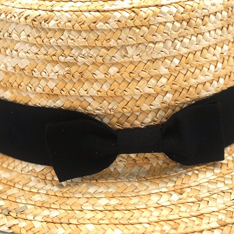 Summer Parent-child Bowknot Sun Hat Girls Straw Cap Kids Large Brim Beach Summer Boater Beach Ribbon Round Flat Top Cute Child