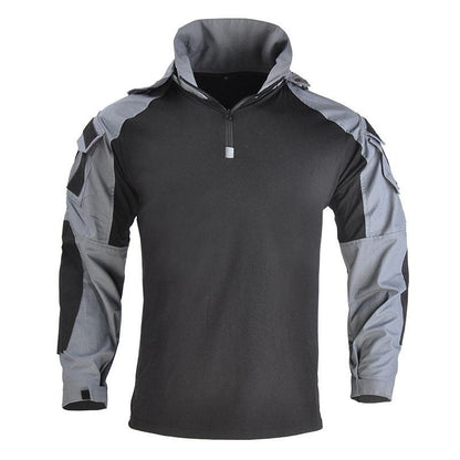 Men Outdoor Hooded Collar Shirt Tactics Hiking Combat T-Shirt Men Tactical Shirts Airsoft Paintball Camping Hunting Clothing