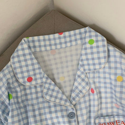 Cartoon Dog Letter Plaid Print Pajama Sets for Women Plus Size Sweet Cute Harajuku Style 2PC Set Sleepwear Autumn New Homewear