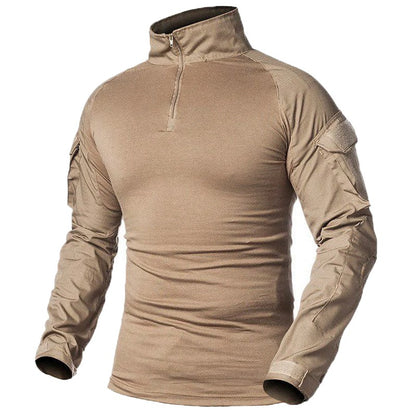 Men's Outdoor Long Sleeve Combat Shirt Cargo 1/4 Zipper Ripstop Cotton Tactical Shirts US Army Camoufalge Airsoft Clothing