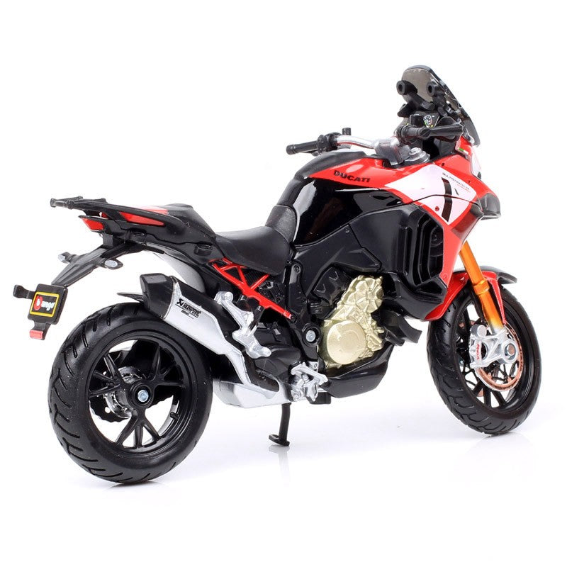 Miniaturas de moto de aventura Bburago Ducati Multistrada V4 Pikes Peak em escala 1/18, modelo de motocicleta de brinquedo diecast, vermelha