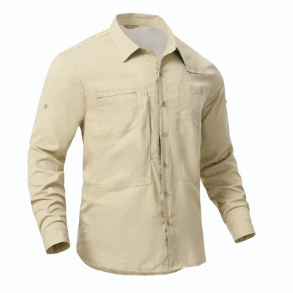 Summer Men's UPF 50+ Casual Long Sleeve Fishing Shirts, Lightweight Tactical Button Down Shirt with Breathable Back Mesh