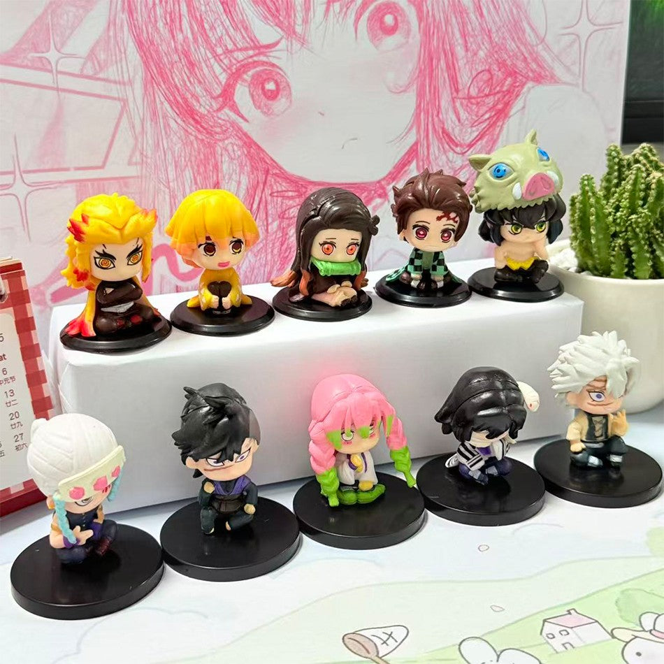 Atacado de Bonecos em Miniatura Q Posket Demon Slayer 5pçs 10pçs 15pçs Kits Kimetsu No Yaiba Pequenas Bonecas de PVC Decoração de Mesa
