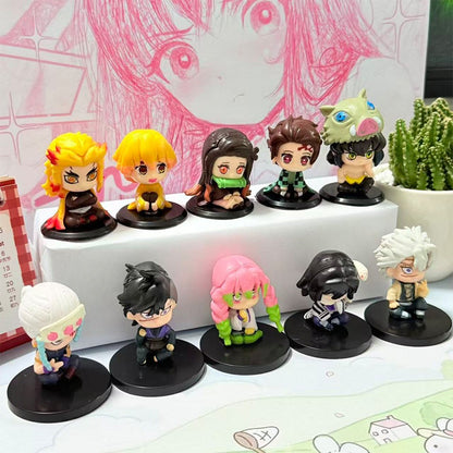 Atacado de Bonecos em Miniatura Q Posket Demon Slayer 5pçs 10pçs 15pçs Kits Kimetsu No Yaiba Pequenas Bonecas de PVC Decoração de Mesa