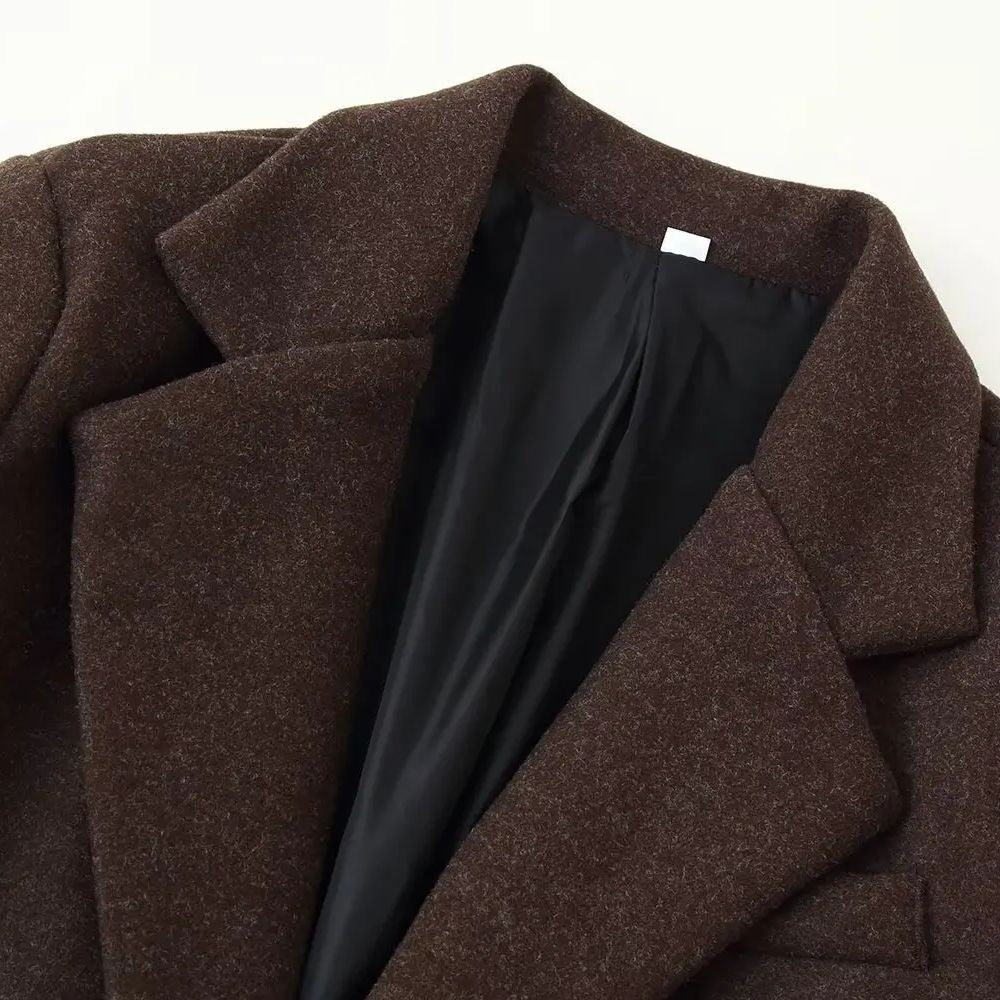 2025 WOMAN Fashion European and American Style Autumn New Long Sleeve Woolen Coat Retro Long Sleeve Coat Outerwear Mujer