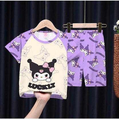 Children's Anime Doraemon Pajamas Set  for Kids Sleepwear Baby Short-sleeve Big Girls and Boys Home Thin Clothes Set Summer