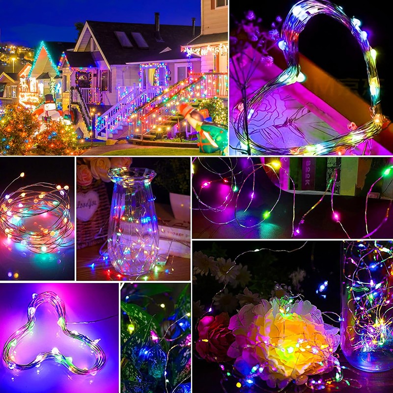 10pcs LED Fairy Light Battery Powered String Lights Waterproof Silver Wire Moon Light For DIY Wedding Party Bedroom Cake Decoar
