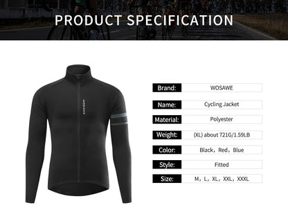 WOSAWE Men's Cycling Jersey Winter Thermal Long Sleeve Fleece MTB Cycling Jacket Bicycle Top Bike Clothing with 3 Rear Pockets