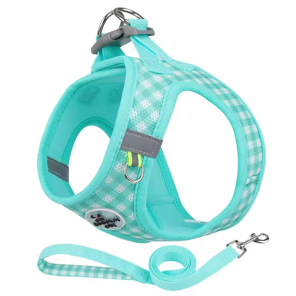 Colete Peitoral para Gatos com Estampa Xadrez, Coleira Atraente para Gatinhos, Coleira Anti-perda para Filhotes, Respirável para Exteriores, Ajustável e Refletora