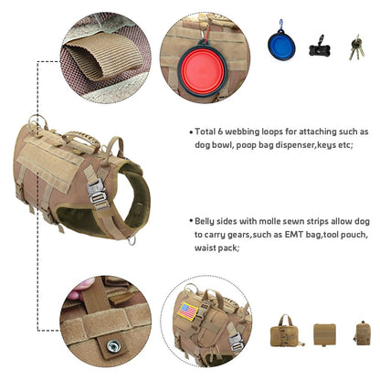 Colete Tático Militar para Cães, Sem Puxão, para Cães de Médio e Grande Porte, Treinamento, Caminhada, Colete Molle para Cães com Bolsos