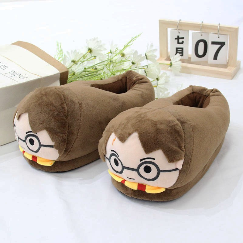 Presente surpresa de pantufas de algodão fofas do Harry Potter, quentes e grossas do casal Potter, de pelúcia de inverno para ambientes internos e sapatos respiráveis.