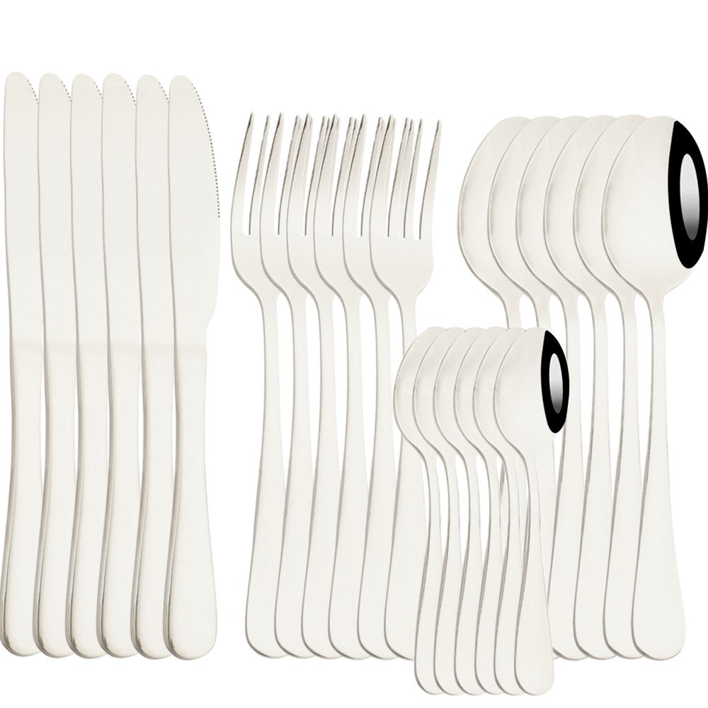 AJOYOUS Jogo de Louça de Aço Inoxidável Espelhado 24 Peças Talheres Ocidentais Faca Garfo Colher Conjunto de Talheres Utensílios de Cozinha Prateados