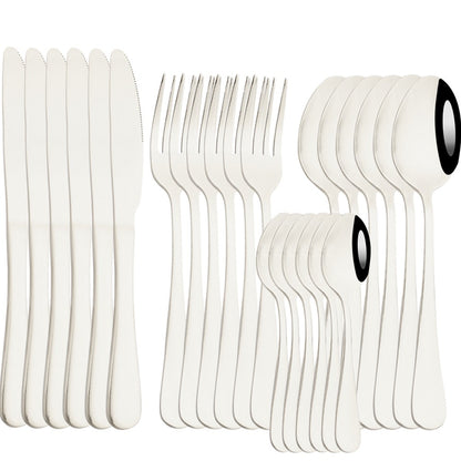 AJOYOUS Jogo de Louça de Aço Inoxidável Espelhado 24 Peças Talheres Ocidentais Faca Garfo Colher Conjunto de Talheres Utensílios de Cozinha Prateados