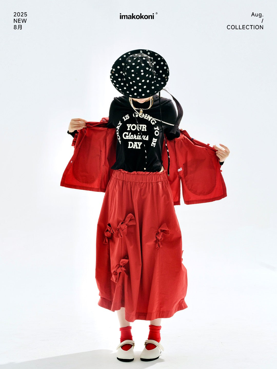 imakokoni 2025 Early Autumn Artistic Washed Braided Bow Half-Dress Casual Retro Women's A-Line Skirt255188