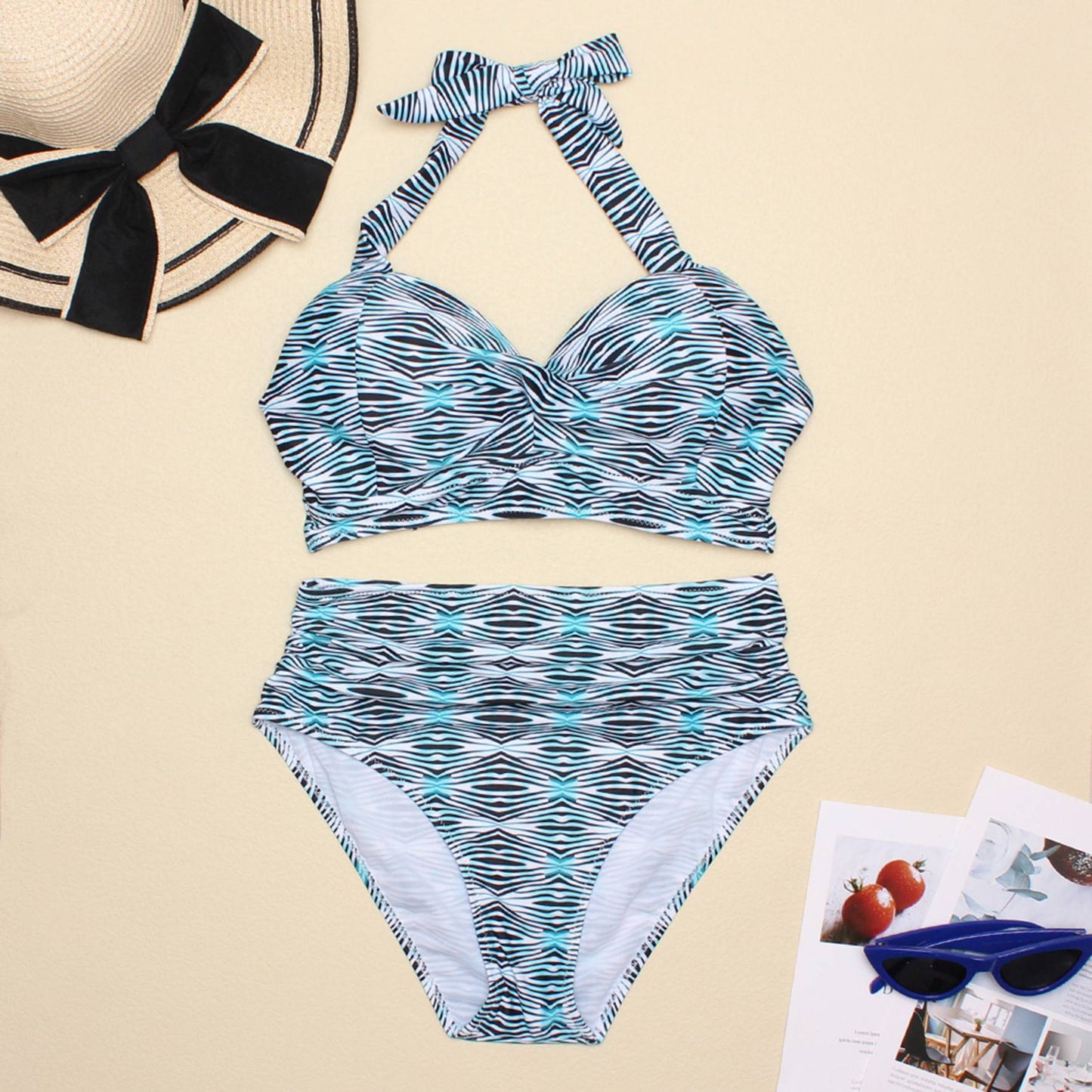 Sexy High Waist Bikinis 2025 New Halter Swimwear Women Swimsuit Female Bikini Set Print Bodysuit Bathing Suit Summer Biquini XXL