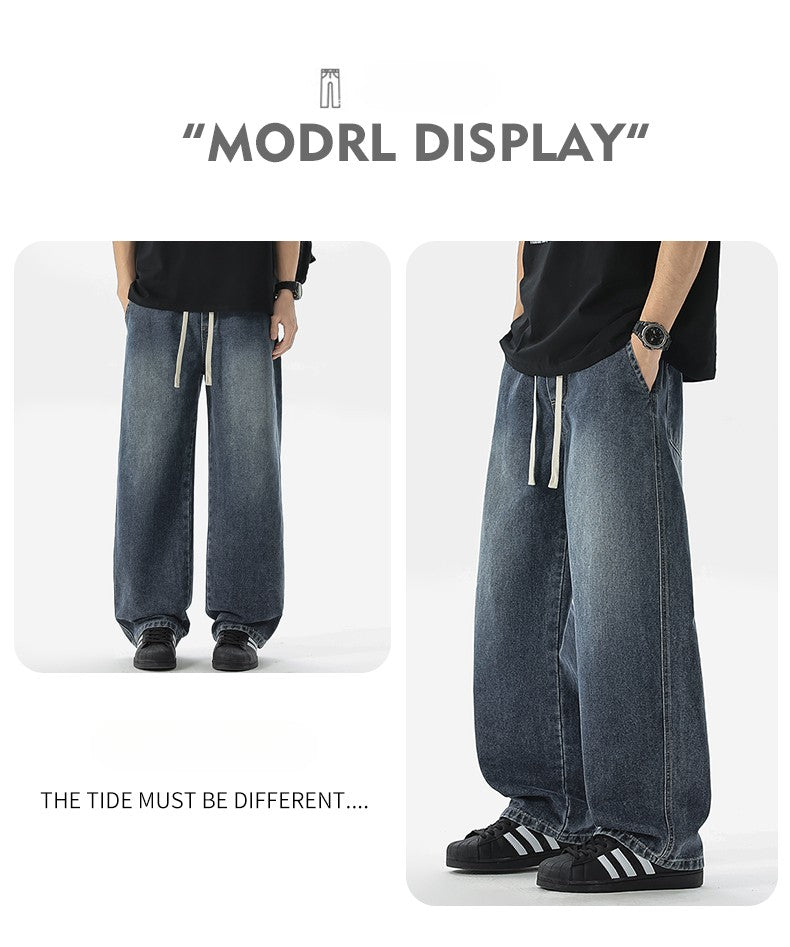 Calça Jeans Masculina Americana Solta Perna Larga Reta Casual Street Hip-hop Folgada Jeans Preto Cinza Azul Streetwear Masculino