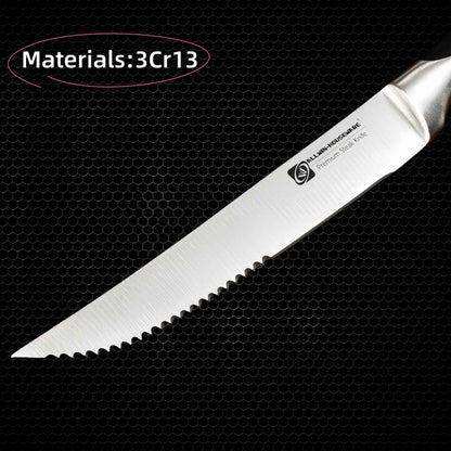 6-Piece Steak Knife Block Set High Carbon Stainless Steel Table Knife And Table Fork Set Double Forged Full Handle Dinner Knife