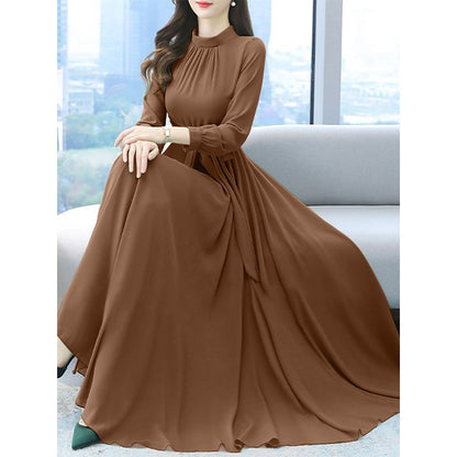 ZANZEA Women Long Sleeve A-line Sundress Spring Long Dress Autumn Solid Party Holiday Maxi Dresses Vestidos Femme Vintage Robe