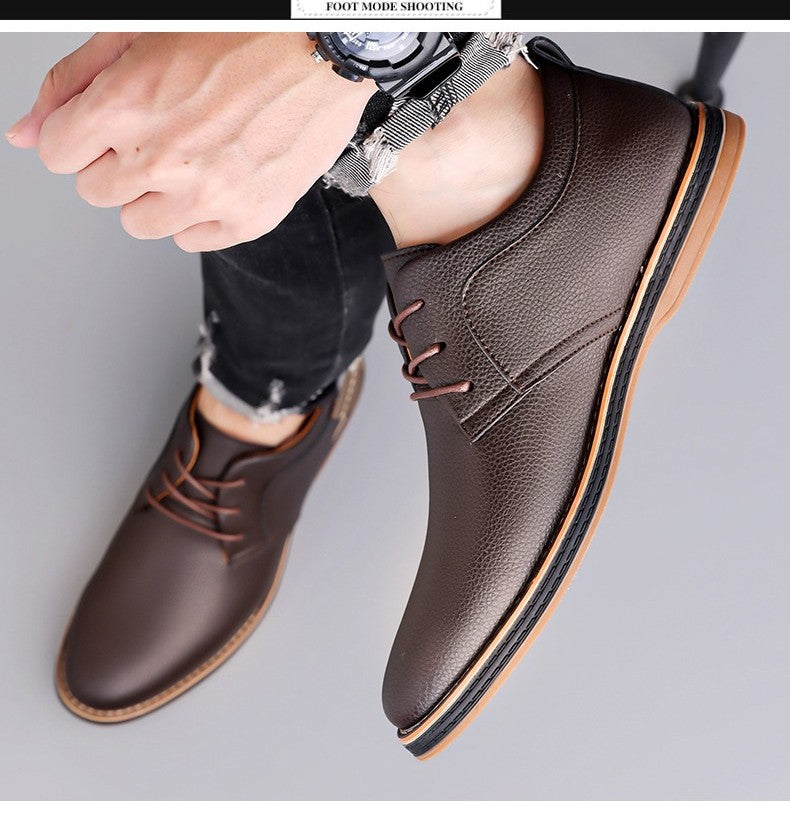 Men's Casual Business Leather Shoes Men Fashion Lace-up Derby Shoe Mens Light Comfortable Outdoor Driving Flats
