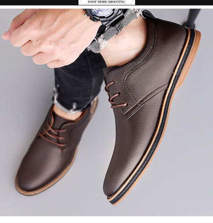 Men's Casual Business Leather Shoes Men Fashion Lace-up Derby Shoe Mens Light Comfortable Outdoor Driving Flats