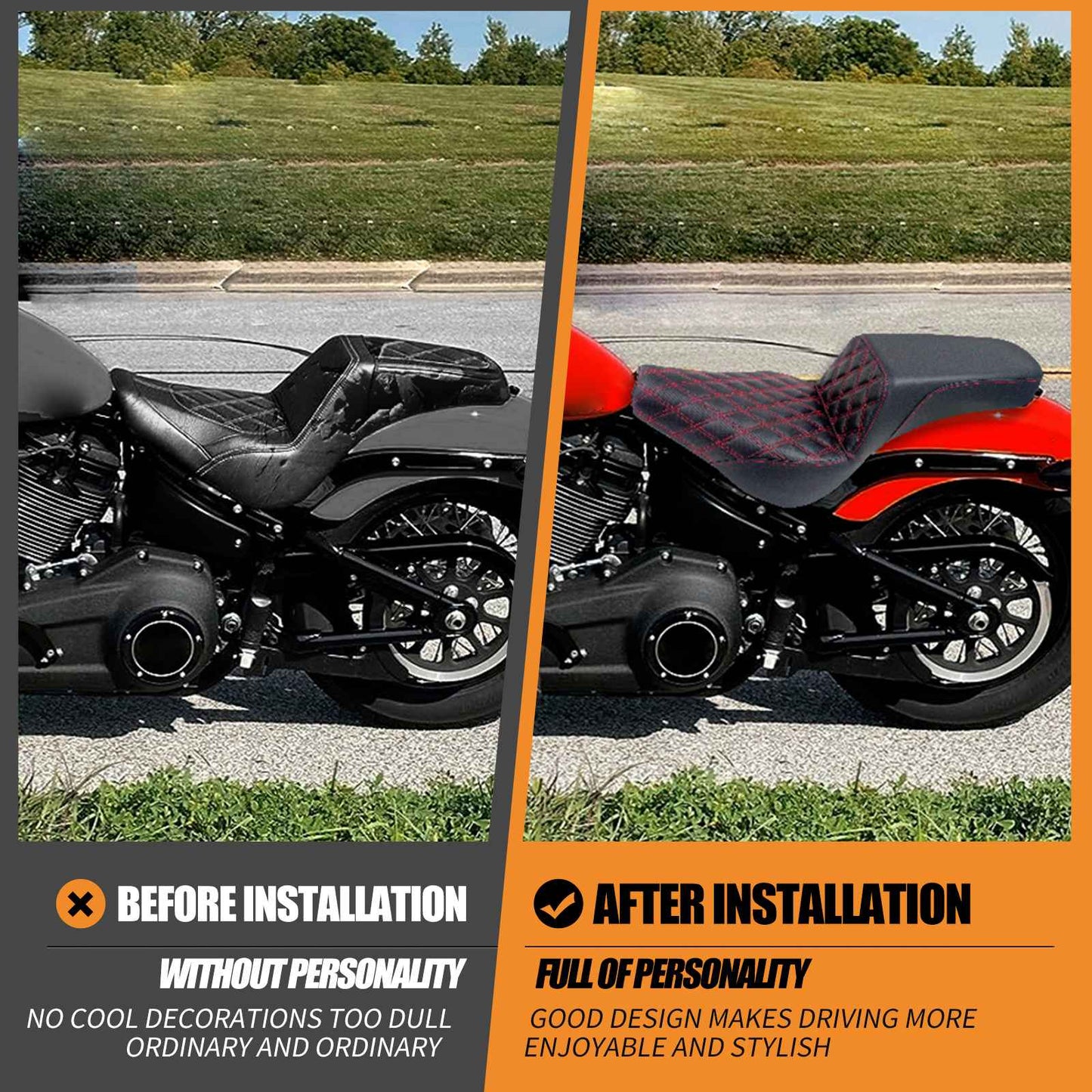Assento Dianteiro Traseiro de Couro Preto Para Piloto e Passageiro de Moto Harley Softail Street Bob FXBB 2018-2024 2025