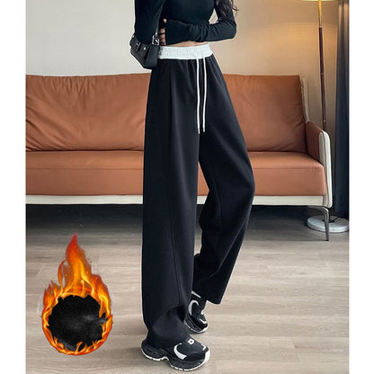 Winter Lady Hot Sale High Waist Thermal Plush Pants Women Chic Straight Leg Fleece Trousers Girls Snow Warm Casual Pants