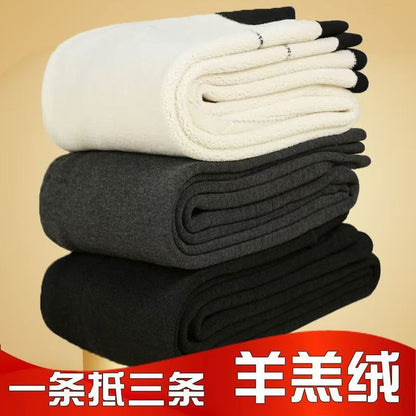 -30° Winter Thicken Keep Warm Long Wool Sheepskin Pants One Piece of Fur Men's and Women's High Waist Wool Liner Pants