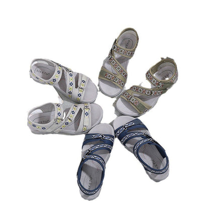 Spring And Summer Printed Velcro Comfortable Casual Beach Flat Sandals For Women's Ethnic Style Leisure Comfortable And Simple
