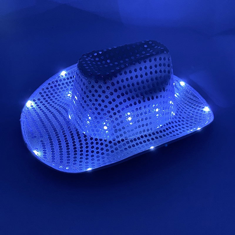 Chapéu de Cowboy LED Sem Fio, Chapéu de Cowboy Luminoso, Chapéu de Cowgirl Rosa para Discoteca, Noivas, Acessórios para Shows, Boates e Festas a Fantasia