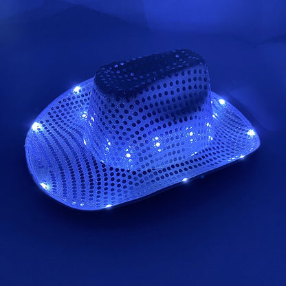 Chapéu de Cowboy LED Sem Fio, Chapéu de Cowboy Luminoso, Chapéu de Cowgirl Rosa para Discoteca, Noivas, Acessórios para Shows, Boates e Festas a Fantasia