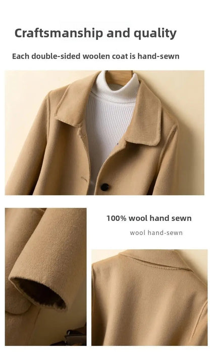 High-End Korean Style Double-Faced Cashmere Woolen Coat for Women Mid-Length Thickened Polyester Fiber Winter Outerwear