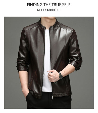 Spring and Autumn New Men's Lapel Leather Jacket Male Business Casual Middle-aged Men's Handsome Short Leather Coat Jackets 2025