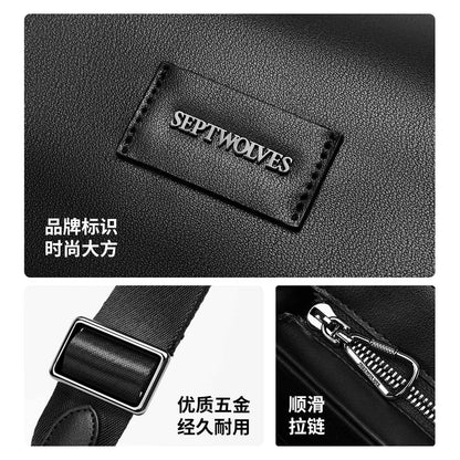 Septwolves Lightweight Men Shoulder Bag Leather Travel Messenger Bag 9.7-Inch Ipad Compartment Comfortable Widened Shoulder Pads