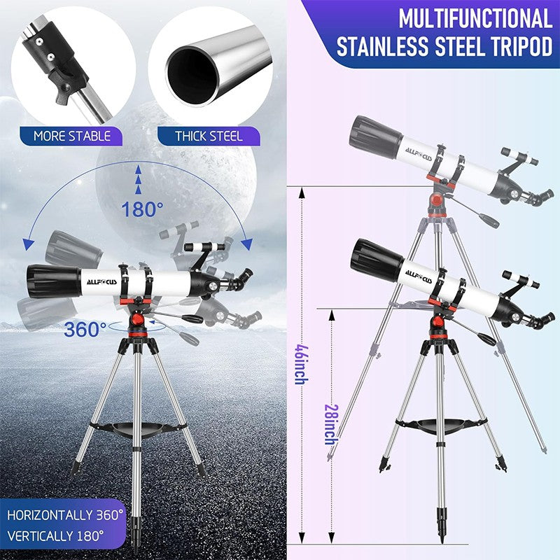 Telescópio Astronômico ALLFOC 80090, Alta Potência Grande Abertura HD Profissional para Observação do Espaço Profundo e Estrelas, Tripé??