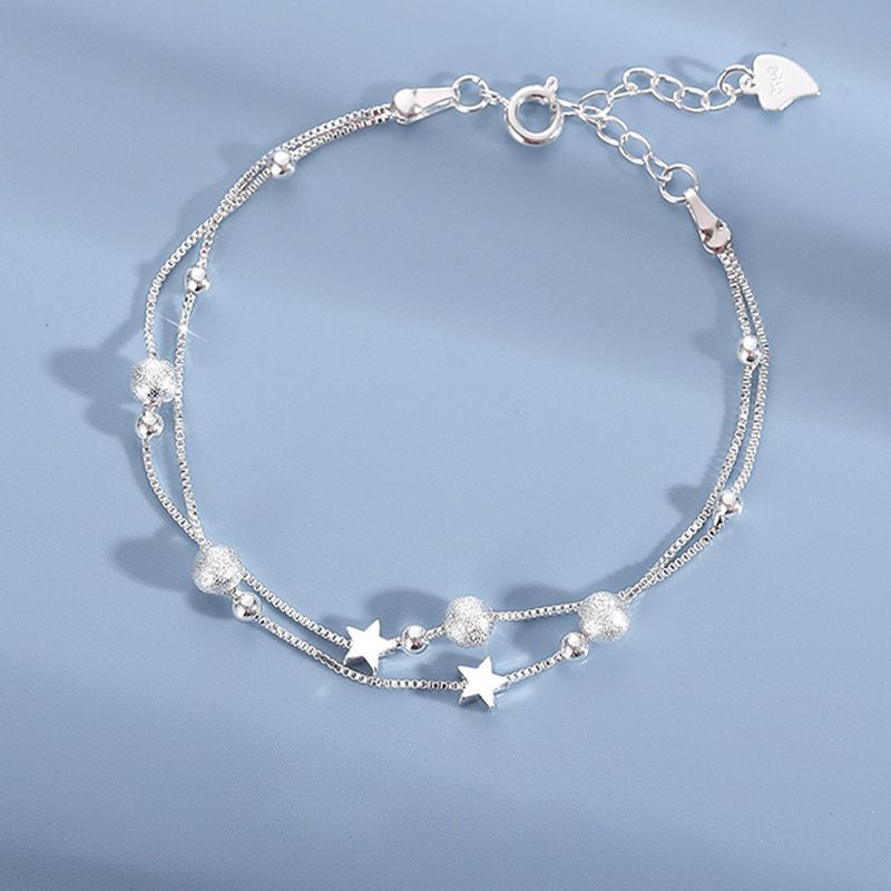 925 Sterling Silver Heart Shaped Necklace Bracelet Set for Women Vintage Korean Blue Crystal Bracelets Jewelry Set Party Jewelry