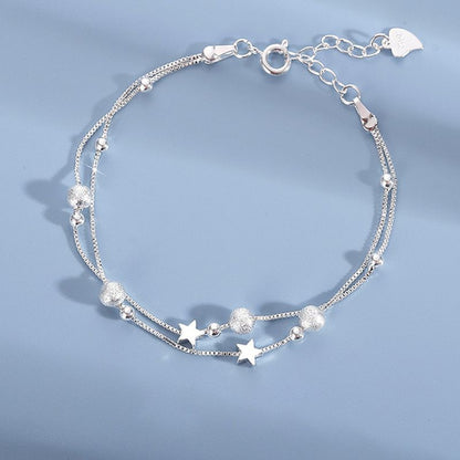 925 Sterling Silver Heart Shaped Necklace Bracelet Set for Women Vintage Korean Blue Crystal Bracelets Jewelry Set Party Jewelry