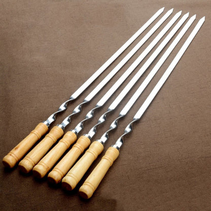 55cm Large Barbecue Skewer Reusable Stainless Steel BBQ Kebab Stick with Wooden Handle Outdoor Camping Picnic Tools Cooking Tool