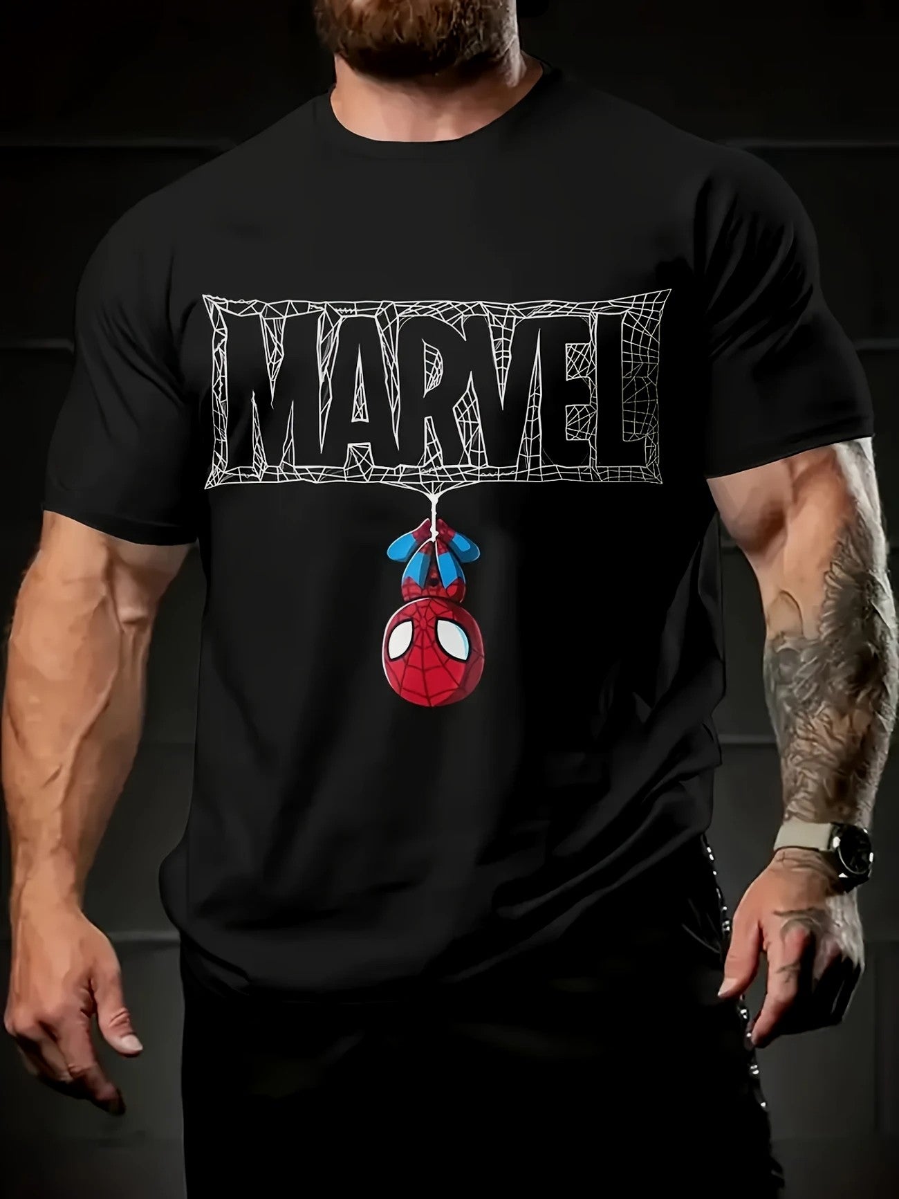 Spider-Man Deadpool Graphic Men's T-Shirt Black Loose Fit  Casual Summer Cotton Women Couple Tops Tees Trendy Oversized Unisex