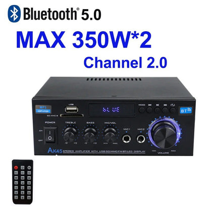 Amplificador de Áudio Bluetooth Digital AK45 HiFi MP3 Canal 2.0 Potência de Som AMP estéreo Casa Automotivo Carro para Alto-falantes MAX 350W*2