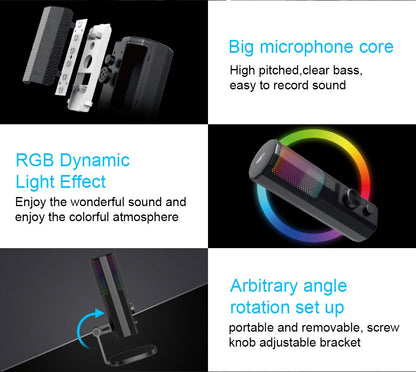 Microfone Condensador 3,5 mm com Cancelamento de Ruído ENC, Iluminação LED RGB, Compatível com PC/PS4/PS5/Mac/Android, Ideal para Stream