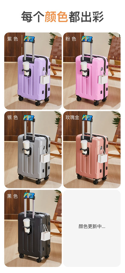 Mala de Viagem com Rodas de 20-28 Polegadas com Suporte para Copo e Celular – Companheira Essencial de Viagem para Segurança