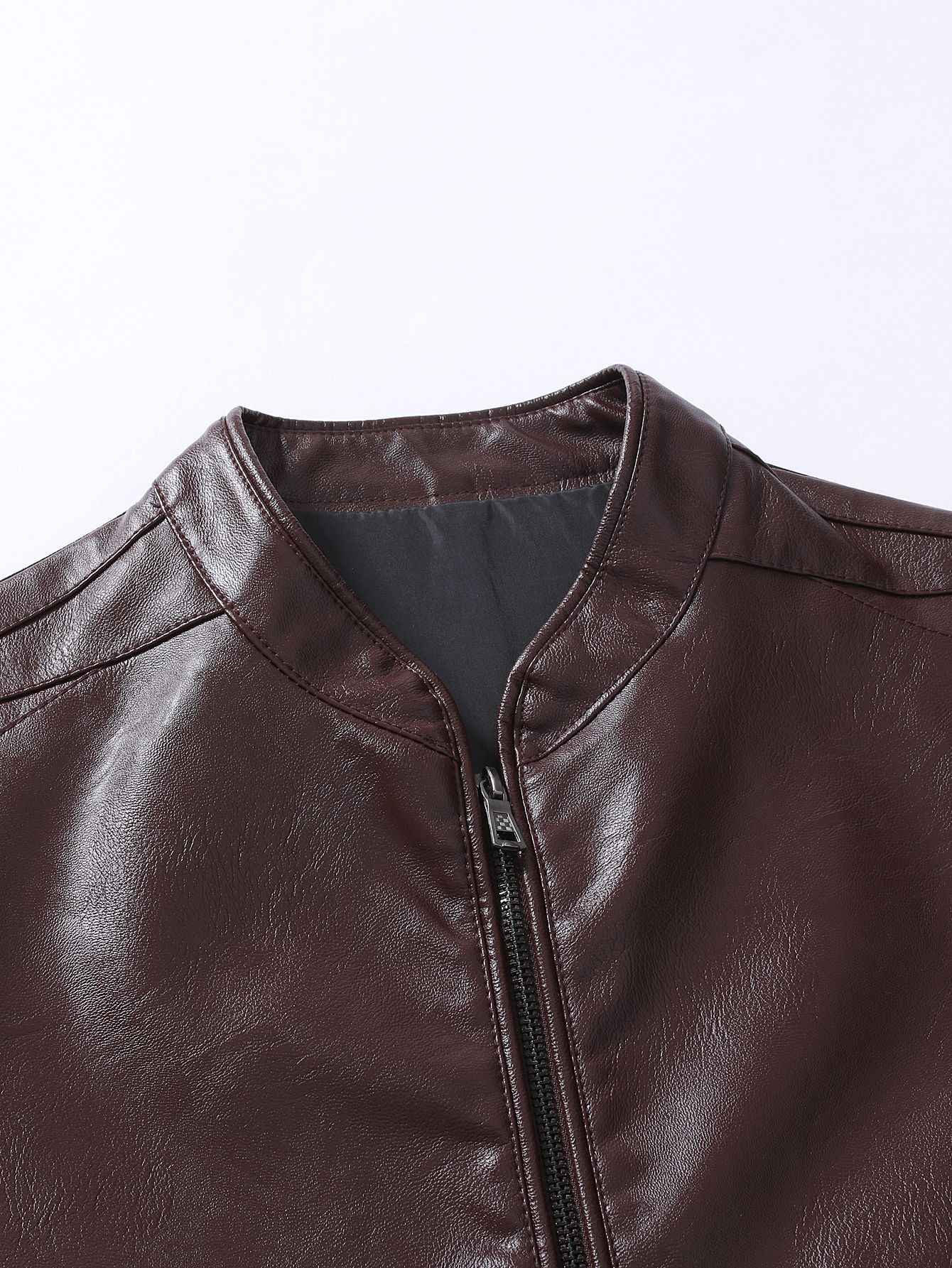 2024 Spring New Men's Business Casual Slim Long-sleeved Pu Leather Jacket Jacket Side Seam Pocket Zipper Solid Color