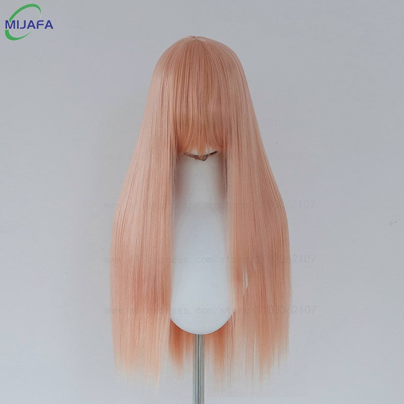 Peruca de Cosplay Longa e Lisa de Altíssima Qualidade, 400g, 48 Cores, 60cm, com Franja, Resistente ao Calor, Perucas Anime + Touca de Peruca